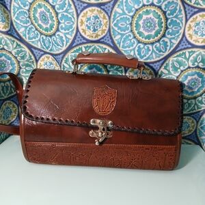 Sasha Egyptian Embossed Leather Crossbody Satchel Purse